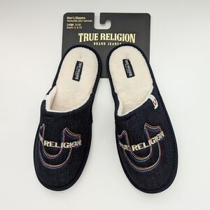 BNWT True Religion Men's (Size Large 11-12) Denim Slide-In Slippers